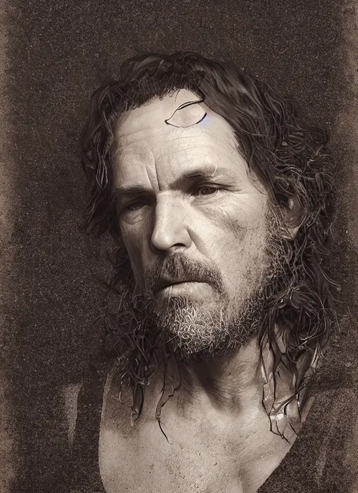 Prompt: middle aged eddy vedder studio portrait, aperture f 3. 2, au naturel, hyper detailed, digital art, trending on artstation, cinematic lighting, studio quality, smooth render, unreal engine 5 rendered, octane rendered, art style by klimt and nixeu and ian sprigger and wlop and krenz cushart