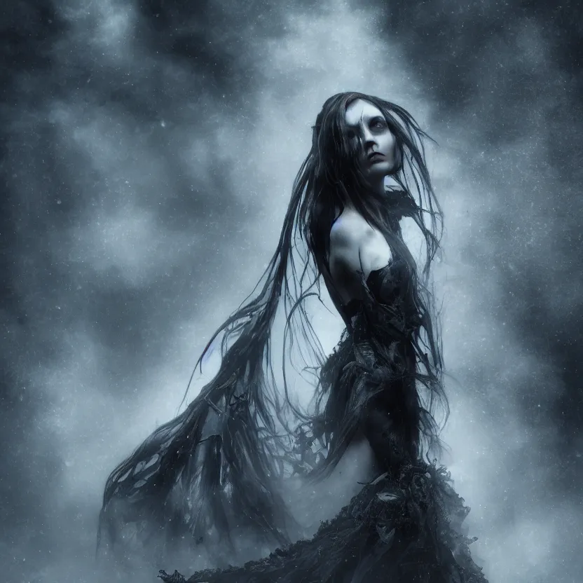 Image similar to stunning otherworldly Gothic goddess of beauty, dark and mysterious, atmospheric, ominous, eerie, cinematic, Epic, 8k, 4k, ultra detail, ultra realistic, rendered by awesomeness