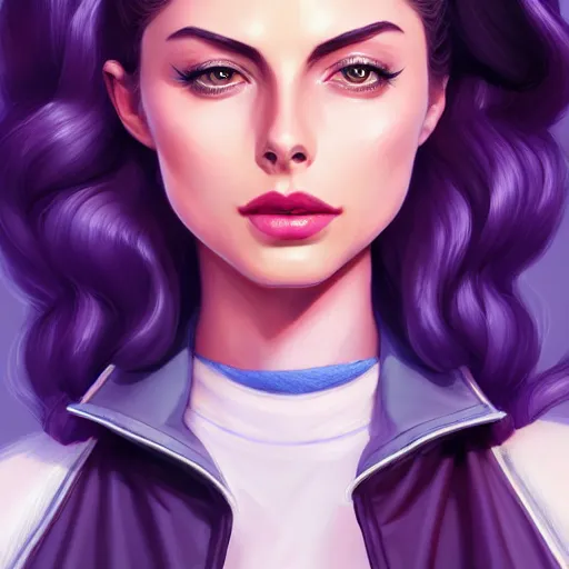 Image similar to a portrait of a beautiful willa holland pompadour long hair leather jacket, art by lois van baarle and loish and ross tran and rossdraws and sam yang and samdoesarts and artgerm, digital art, highly detailed, intricate, sharp focus, trending on artstation hq, deviantart, unreal engine 5, 4 k uhd image