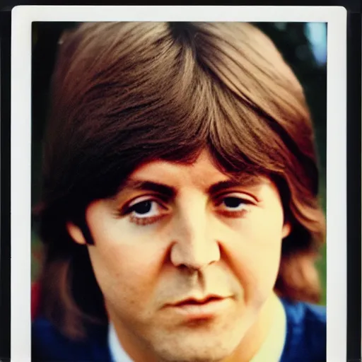 Prompt: Polaroid Portrait of a younger 1970s Paul McCartney, taken in the 1970s, photo taken on a 1970s polaroid camera, grainy, real life, hyperrealistic, ultra realistic, realistic, highly detailed, epic, HD quality, 8k resolution, body and headshot, film still, front facing, front view, headshot and bodyshot, detailed face, very detailed face, by Andy Warhol
