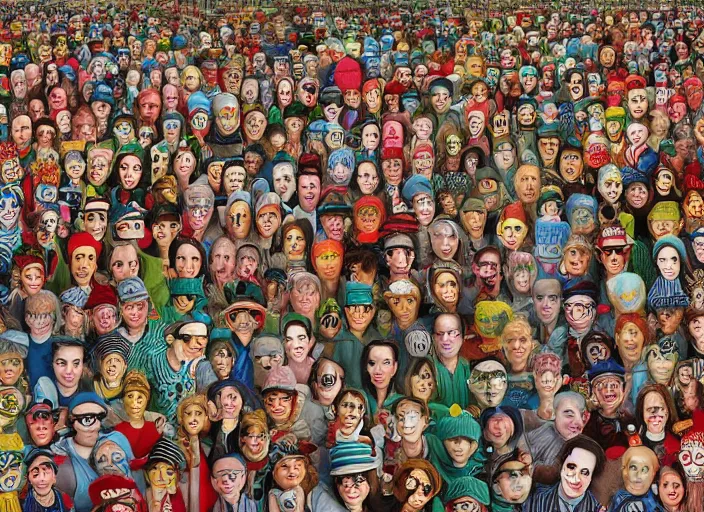 Image similar to where's waldo, lowbrow, matte painting, 3 - d highly detailed, in the style of mark ryden,