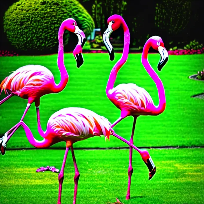 Prompt: flamingo lawn monsters at vanvcouver,british columbia,canada