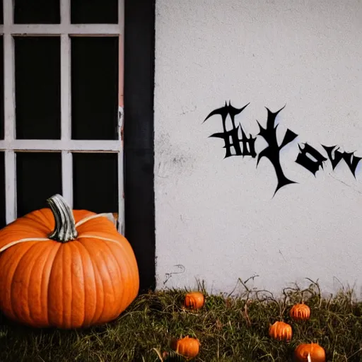 Image similar to the word halloween written on a wall, photography,