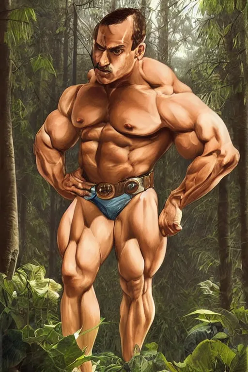 Image similar to gigachad luigi bodybuilder in the forest by ilya kuvshinov, ernest khalimov body by sleekntears, super mario bros symmetrical face concept art, hyper realistic, intricate, elegent, highly detailed, digital painting, concept art, smooth, sharp, focus, illustration, art by artgerm and greg rutkowski and alphonse mucha, artstation