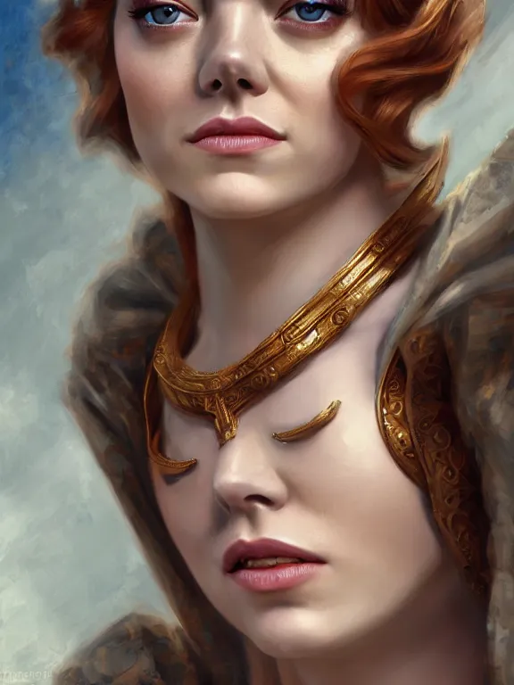 Prompt: emma stone as a greek era noble, digital painting, extremely detailed, 4 k, intricate, brush strokes, mark arian, artgerm, bastien lecouffe - deharme