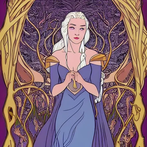 Prompt: ann heche as daenerys targaryen, mucha style,