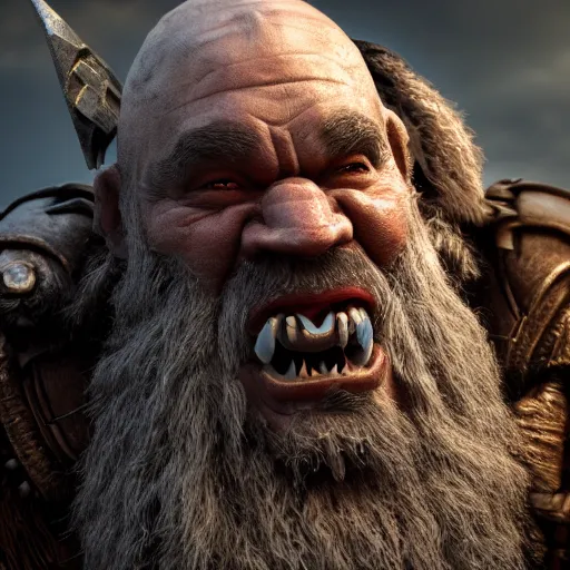 Image similar to a fantasy cinematic shot of a dwarf berserker, close up, face, warhammer, dnd, fighting monsters, octane render, hyperreal, 8 k