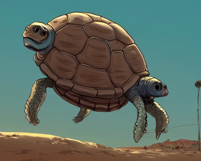 Image similar to a study of cell shaded cartoon turtle with a video camera for a head and 6 legs, on a desert road, illustration, wide shot, subtle colors, post grunge, concept art by josan gonzales and wlop, by james jean, victo ngai, highly detailed, sharp focus, trending on artstation, hq, deviantart, art by artgem