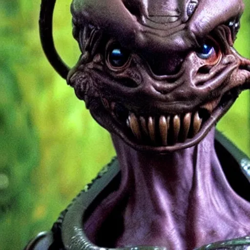 Prompt: the humanoid alien from the predator movie. realistic.