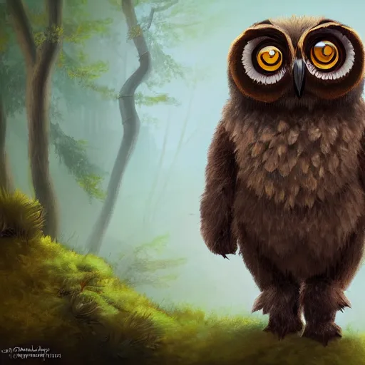 Image similar to three quarter portrait of an owlbear in the forest, d & d, fantasy, miro petrov,