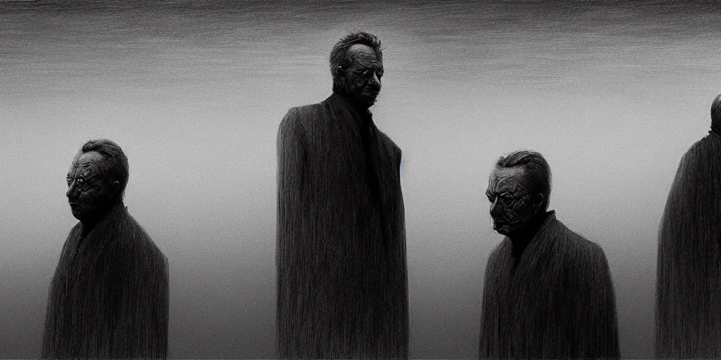 Image similar to politicians in black playing politics at night, inspired by zdzislaw beksinski, concept art, digital art