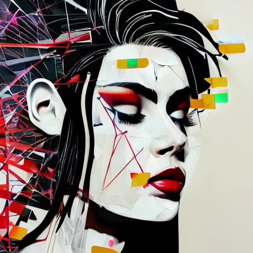 Image similar to beautiful woman seen in profile, haloed by an explosion of microsoft excel chart lines and graphs, white background, sandra chevrier, rik oostenbroek