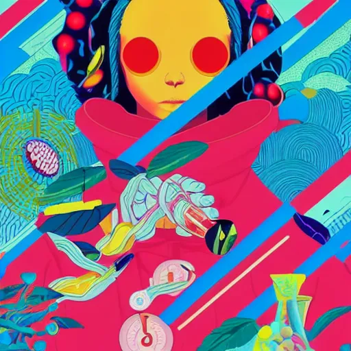 Image similar to pharmaceutical drugs by tristan eaton, beeple and james jean, chiho aoshima color scheme