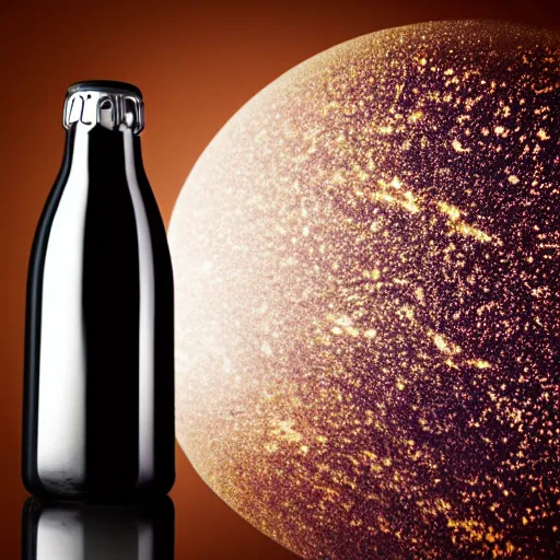 Image similar to professional studio photograph of a swirling galaxy contained within a bottle