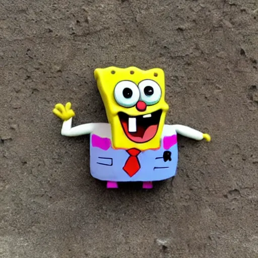 Image similar to spongebob squarepants made out of stone.