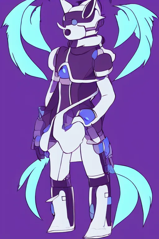 Image similar to a cute cyberpunk anthropomorphic protogen fursona with a fluffy tail, comic art, trending on furaffinity, cartoon, kawaii, backlighting, furry art!!!, cel shading, concept art, lineless