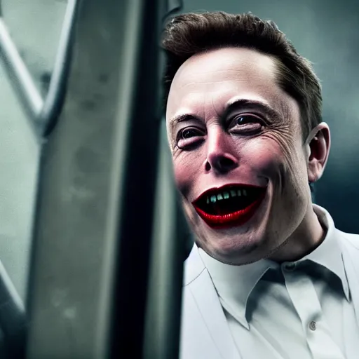 Prompt: stunning awe inspiring elon musk as the joker movie still 8 k hdr atmospheric lighting