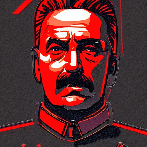 Image similar to cyberpunk joseph stalin as the leader of a futuristic communist society, cybernetics, sharp lines, digital, artstation, colored in