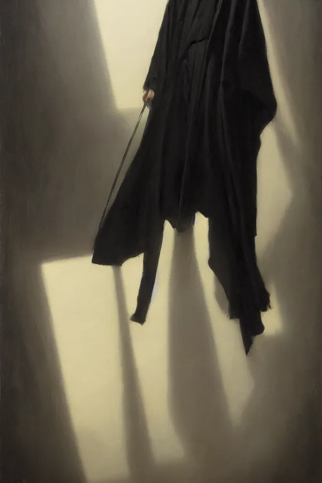 Image similar to painting of a beautiful tall thin man with pale skin, in black robes by bill sienckiwicz, greg rutkowski, high detail, high contrast, rim light, atmospheric