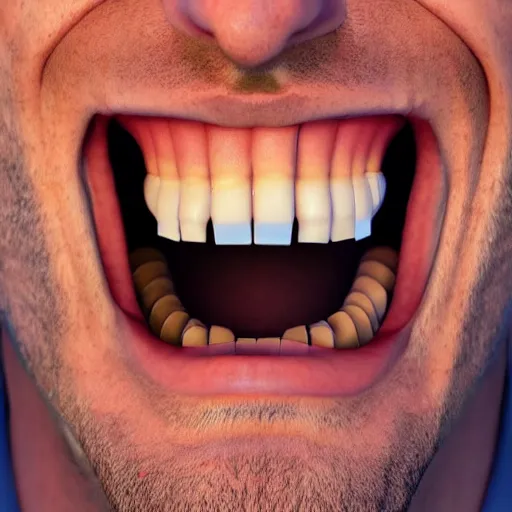 Prompt: extreme closeup photo of a man with a very wide open mouth with a skull inside his mouth, 3D render,subsurface scattering,global illumination,raytracing,studio lighting,cinematic,photorealistic,4k, UHD, HDR