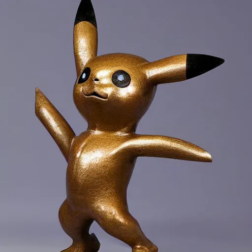 Image similar to an abstract sculpture of pikachu made of bronze