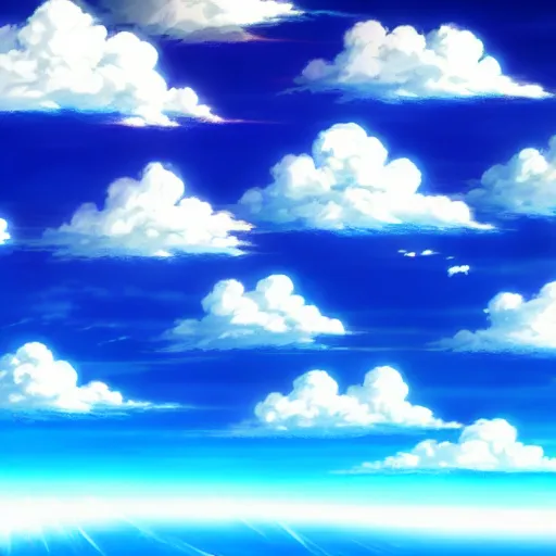 Image similar to epic anime clouds, high colored, blue sky