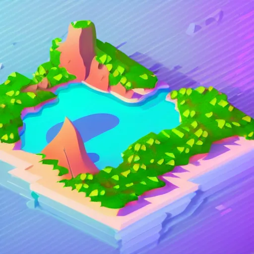 Image similar to isometric island on neon background, isometric invironment, 3d art, isometric art, high detail, artstation, concept art, behance, ray tracing, smooth, sharp focus, ethereal lighting