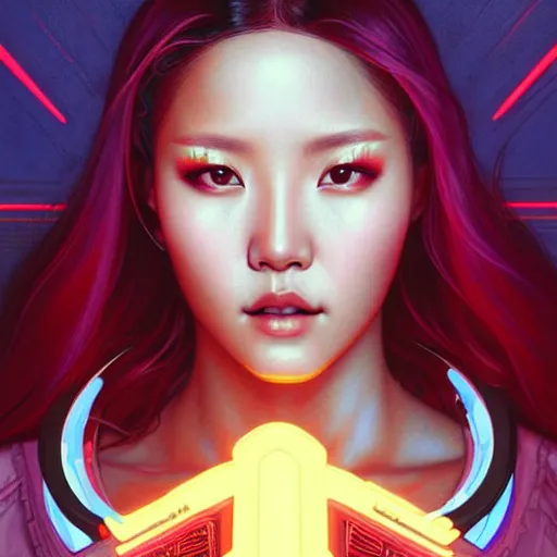 Prompt: portrait painting of cyberpunk hwasa mamamoo as a street doctor with a halo, ultra realistic, concept art, intricate details, eerie, highly detailed, photorealistic, octane render, 8 k, unreal engine. art by artgerm and greg rutkowski and magali villeneuve and alphonse mucha