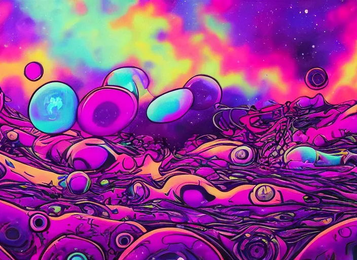 Prompt: a painting of many synthwave colors and blobby shapes, an ultrafine detailed painting by unkoku togan, pixiv contest winner, space art, cosmic horror, lovecraftian, psychedelic
