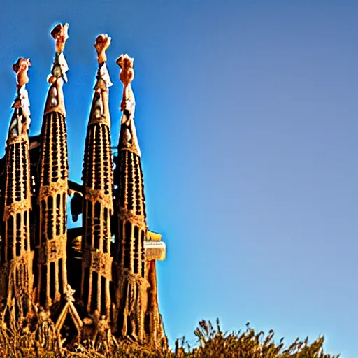 Image similar to time magazine photo, la sagrada familia in a beautiful scenic epic desert, surreal, epic composition, rule of thirds, 4 k wallpaper, golden hour, dramatic lighting,