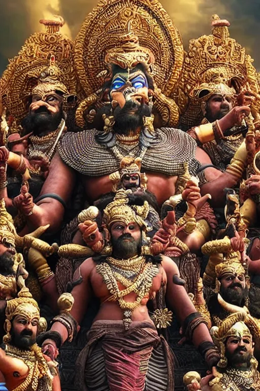 Prompt: Rana Daggubati as Ravana with 11 heads, photorealistic, 4k, intricate detail