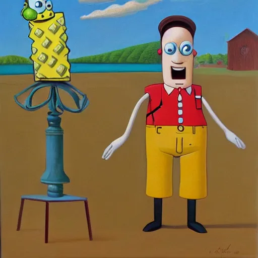 Prompt: a grant wood painting of spongebob squarepants, oil on canvas, art