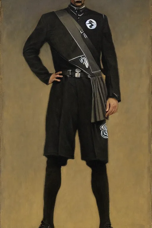 Prompt: full body portrait of the dictator of the brooklyn nets, 1 8 8 9, in full military garb, black, silver, oil on canvas by william sidney mount, trending on artstation