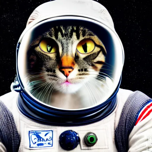 Image similar to a portrait of a cat behind the space suit helmet