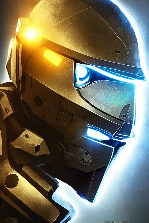 Image similar to robot ninja mask helmet halo master chief radiating a glowing aura global illumination ray tracing hdr fanart arstation by ian pesty and katarzyna da „ bek - chmiel