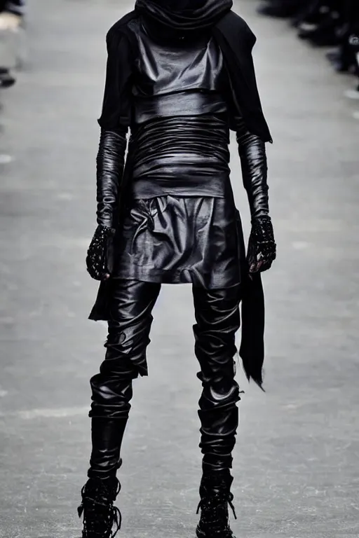 Image similar to beautiful androgynous high fashion avant garde techwear look and clothes, we can see them from feet to head, highly detailed and intricate, hypermaximalist, luxury, cinematic, rick owens, yohji yamamoto, y 3, outfit photo, trending on r / streetwear