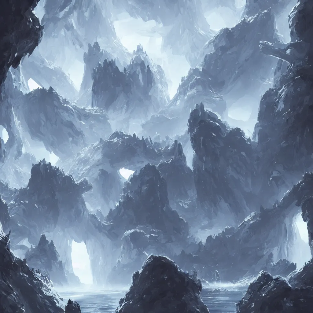 Image similar to no man sky concept art, sci-fi, intricate, elegant, highly detailed, soft white glow, watery cave, tall white glowing mineral veins, digital painting, artstation, concept art, smooth, sharp focus, illustration