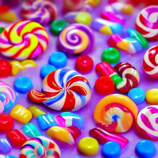 Prompt: candies. A very detailed and hight quality digital art piece. Trending on artstation, 4k, high resolution