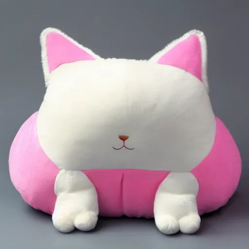 Prompt: a cute fat white cat plush with pink ears and a pink nose