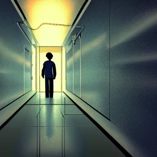 Image similar to trapped by a technological monster in a tight space station corridor, fear, detailed, expressive