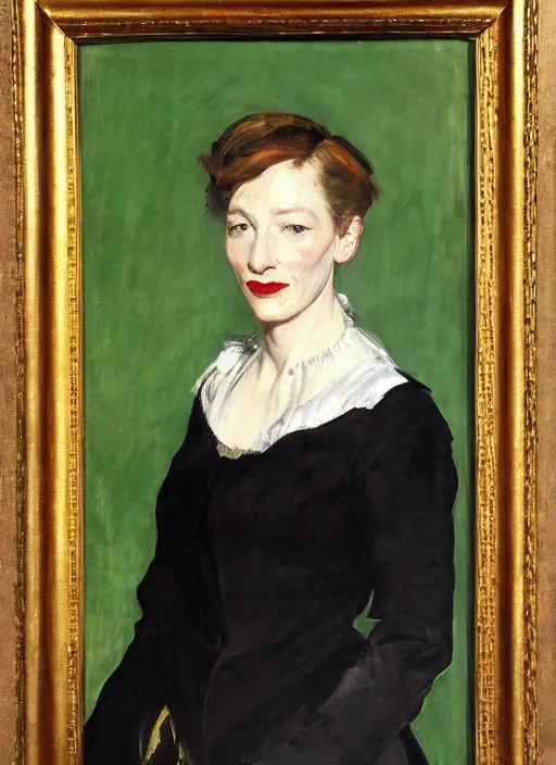 Image similar to An antique oil painting of cate blanchett by Manet, super detailed, hd