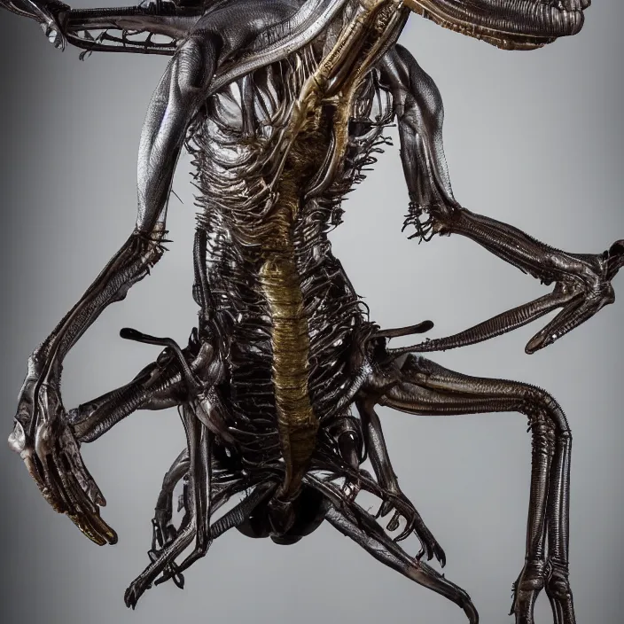 Image similar to an alien taxidermy display, studio lighting