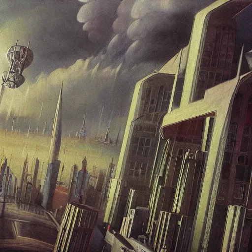 Image similar to a futuristic city painted by bosch.