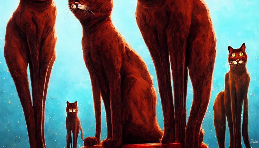 Image similar to artwork of really tall sitting cats by anato finnstark, by karol bak, thick brush, 4 k resolution