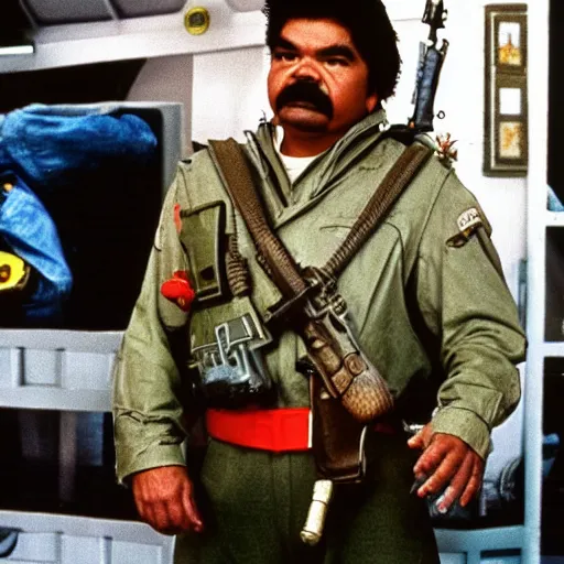 Image similar to George Lopez dressed as a Colonial Marine from Aliens (1986)