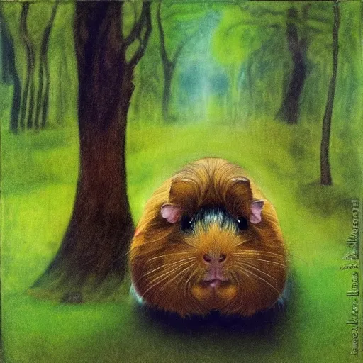 Prompt: a guinea pig in a forest, in the style of John Bauer