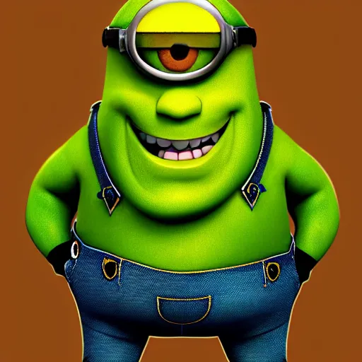 Image similar to A minion that looks like Shrek, highly detailed, digital art, 4K