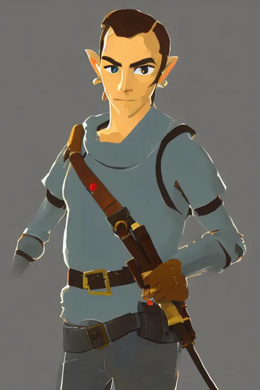 Prompt: an in game portrait of tf 2 spy from the legend of zelda breath of the wild, breath of the wild art style.