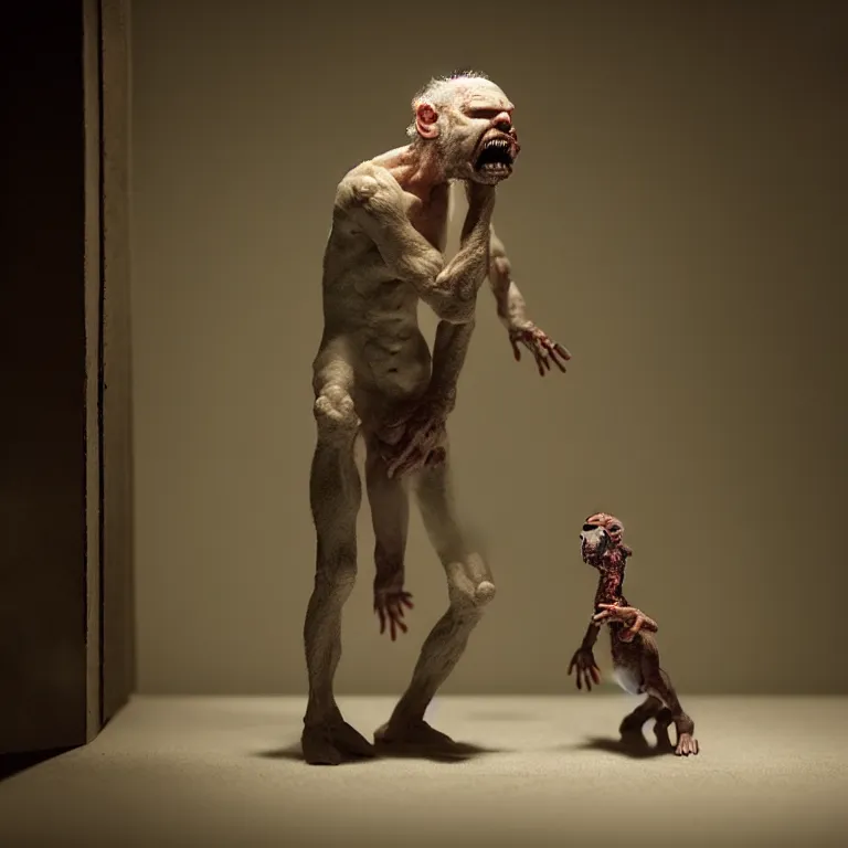 Image similar to laboratory miniature creature in pain and anger and revange by Christopher Soukup, David Fincher, Dan Witz, Gregory Crewdson, Huleeb, Lee Griggs, Mike Nash, Paul Chadeisson, Stephen Shore, sideshow collectibles, Terry Richardson, Vitaly Bulgarov