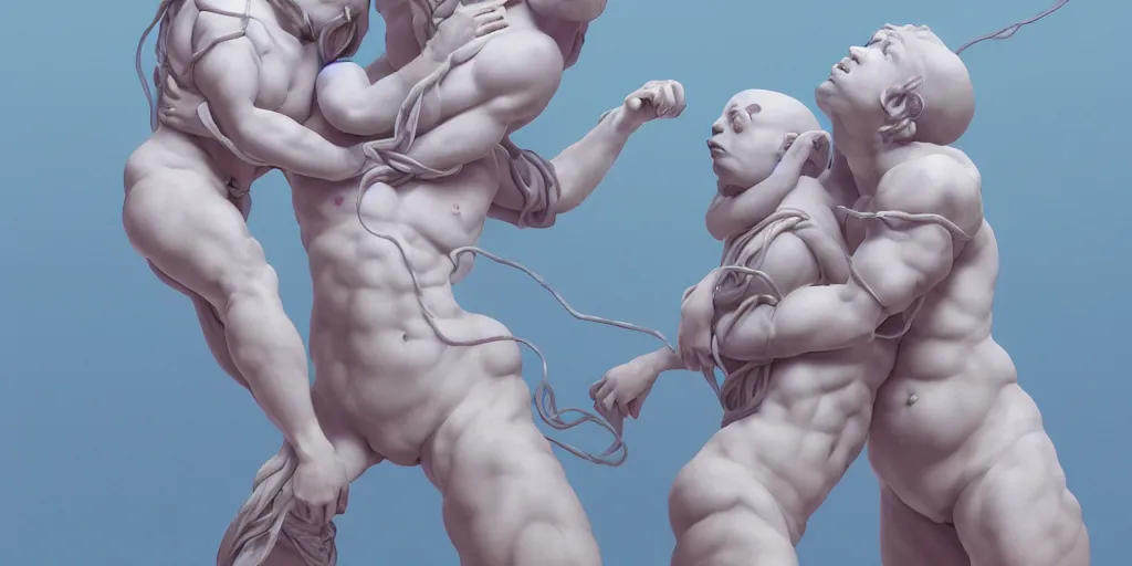 Image similar to greek sculpture of intertwined chubby bodies painted in pastel colors. artwork by James Jean and Tooth Wu and wlop and beeple and greg rutkowski and nekroxiii. octane render, cinematic, hyper realism, redshift render, 8k, depth of field, iridescent accents